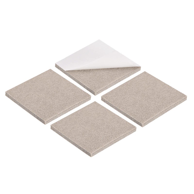وسائد أثاث من اللباد المربعة من METALLIXITY (3.5 بوصة × 3.5 بوصة × 0.2 بوصة) 4 قطع، واقيات أرضية ذاتية اللصق - لأقدام السرير في خزانة المنزل، بيج - Image 1